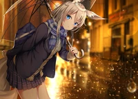 Personnage d'anime heureux avec un parapluie près d'une fenêtre dans l'art numérique